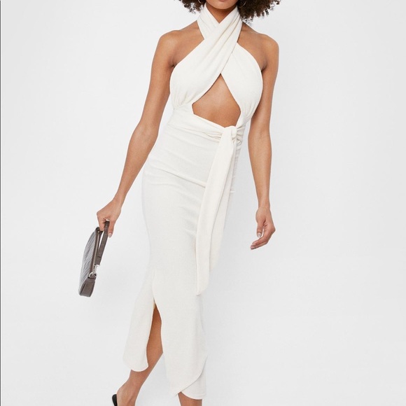 Nasty Gal. Halter open back split hem midi dress - Picture 1 of 5